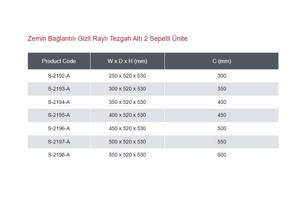 Starax 45cm Zemin Bağlantılı Tezgah Altı 2 Sepetli Ünite Krom Renk (S-2195-C) - 3