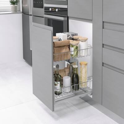 Starax 45cm Zemin Bağlantılı Tezgah Altı 2 Sepetli Ünite Krom Renk (S-2195-C) - 1