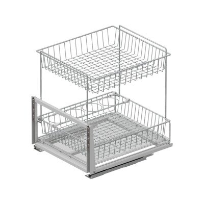 Starax 45cm Zemin Bağlantılı Tezgah Altı 2 Sepetli Ünite Krom Renk (S-2195-C) - Starax (1)