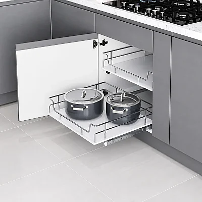 Starax 55cm Ahşap Tablalı Bağımsız Çift Açılım Gizli Raylı Çekmece Krom Renk (S-2615-C) - 1