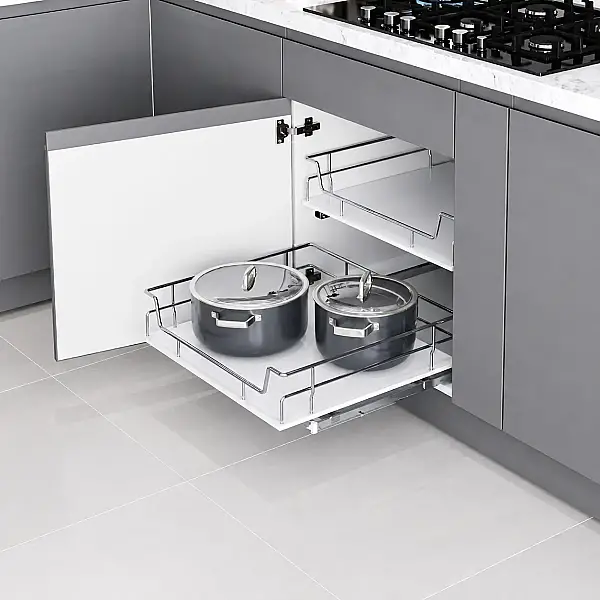 Starax 55cm Ahşap Tablalı Bağımsız Çift Açılım Gizli Raylı Çekmece Krom Renk (S-2615-C) - 1