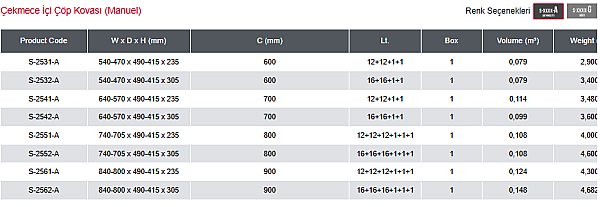 Starax 60 Cm Manuel Çekmece İçi Çöp Kovası (S-2531-A) - 2