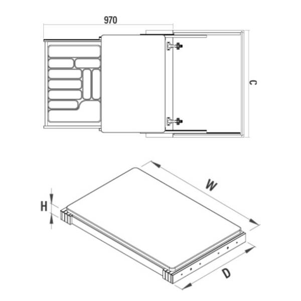 Starax 60cm Çekmece İçi Fonksiyonel Kesme Tablası Beyaz Renk (S-2156-W) - 4