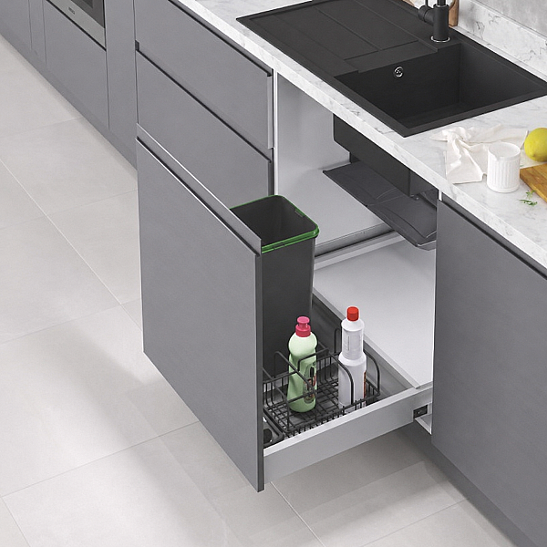 Starax 70cm Çekmece İçi Tekli Çöp Kovası Taşınabilir Sepetli (Otomatik) 12+2 Litre Antrasit (S-2547-A) - 1