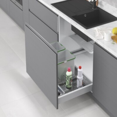Starax 70cm Çekmece İçi Çöp Kovası Taşınabilir Sepetli (Otomatik) 12+2 Litre Gri Renk (S-2547-G) - 1