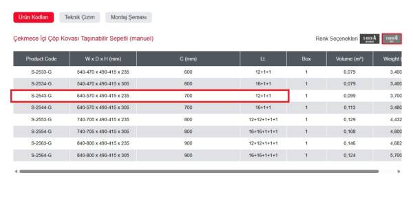 Starax 70cm Çekmece İçi Manuel Çöp Kovası 12+1 + 1 Litre Gri Modül 70cm (S-2543-G) - 2