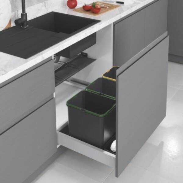 Starax 70cm Çekmece İçi Otomatik Çöp Kovası 24+2 Litre Antrasit Renk (S-2545-A) - 1