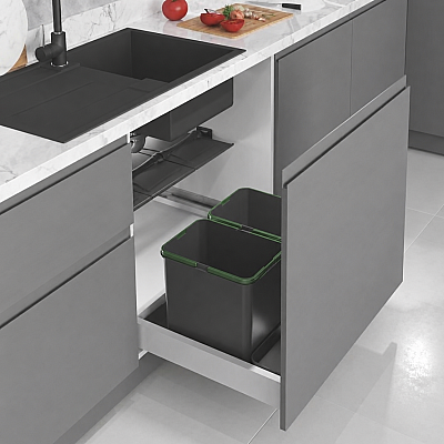 Starax 70cm Çekmece İçi Otomatik 2Lİ Çöp Kovası 24+2 Litre Antrasit Renk (S-2545-A) - Starax