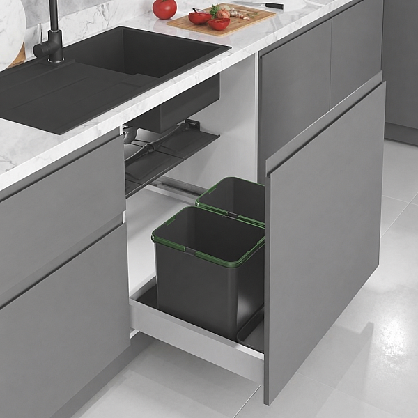 Starax 70cm Çekmece İçi Otomatik 2Lİ Çöp Kovası 24+2 Litre Antrasit Renk (S-2545-A) - 1