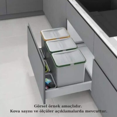 Starax 70cm 2 Kova 16+16+1+1 Litre Çekmece İçi Otomatik Çöp Kovası (S-2546-G) - Starax (1)