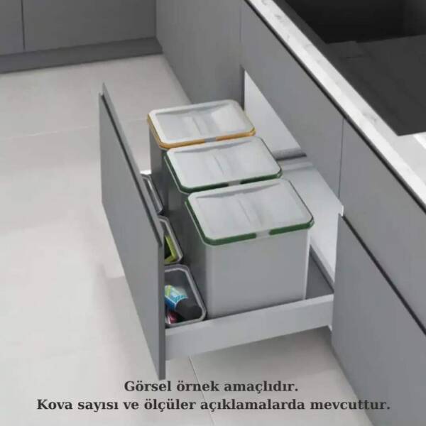 Starax 70cm 2 Kova 16+16+1+1 Litre Çekmece İçi Otomatik Çöp Kovası (S-2546-G) - 2