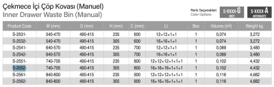 Starax 80cm Çekmece İçi Çöp Kovası 48+3 Litre (Manuel) Antrasit Renk (S-2552-A) - 3