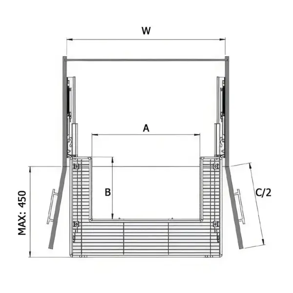 Starax 90cm Bağımsız Eviye Altı Çift Açılım Gizli Raylı Çekmece Antrasit Renk (S-2352-A) - 5