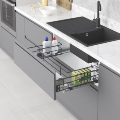 Starax 90cm Kapağa Monte Eviye Altı Çift Açılım Gizli Raylı Çekmece Antrasit Renk (S-2354-A) - 1