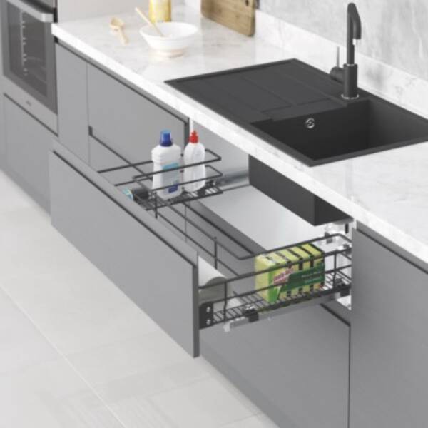 Starax 90cm Kapağa Monte Eviye Altı Çift Açılım Gizli Raylı Çekmece Antrasit Renk (S-2354-A) - 1