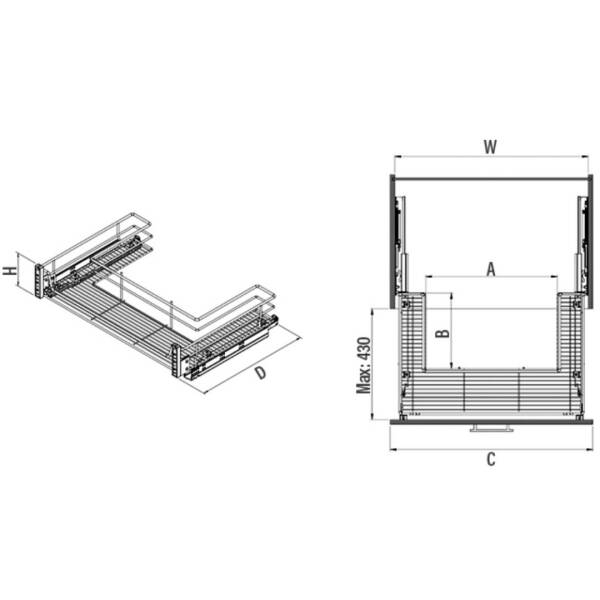 Starax 90cm Kapağa Monte Eviye Altı Çift Açılım Gizli Raylı Çekmece Antrasit Renk (S-2354-A) - 4