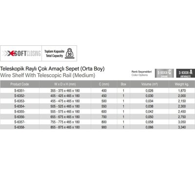 Starax 90cm Teleskopik Raylı Çok Amaçlı Sepet (Orta Boy) Krom Renk (S-6358-C) - 4