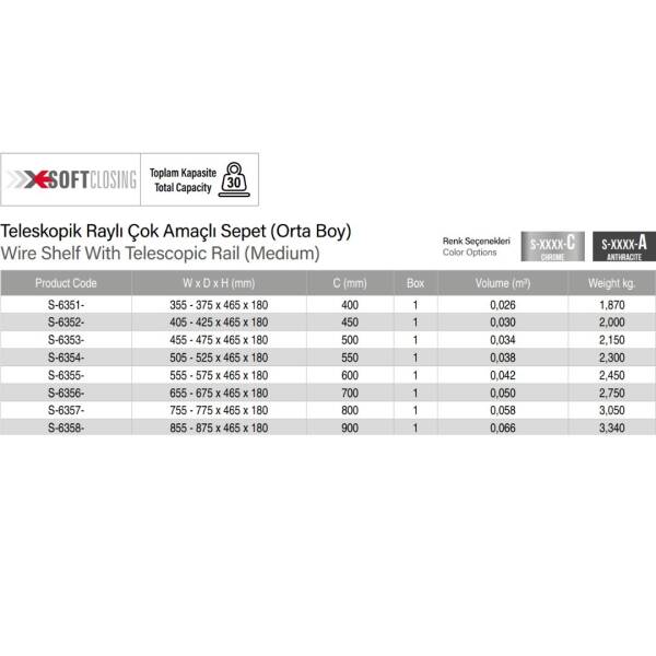 Starax 90cm Teleskopik Raylı Çok Amaçlı Sepet (Orta Boy) Krom Renk (S-6358-C) - 4