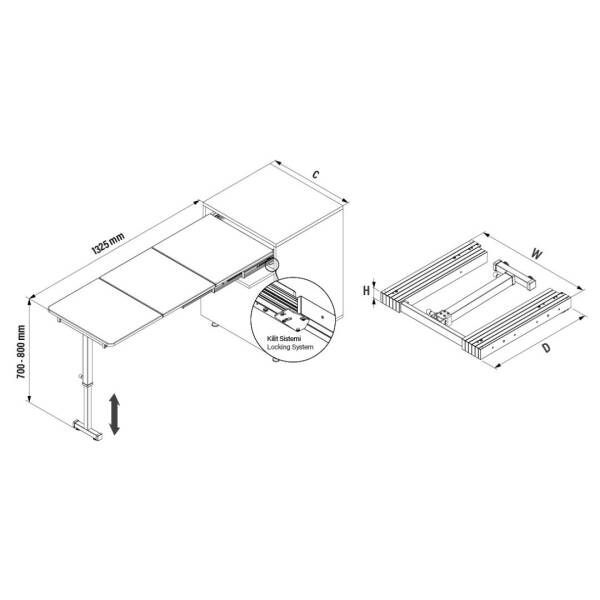 Starax Ayaklı Katlanır Masa Mekanizması 90cm Antrasit Renk (S-2148-A) - 5