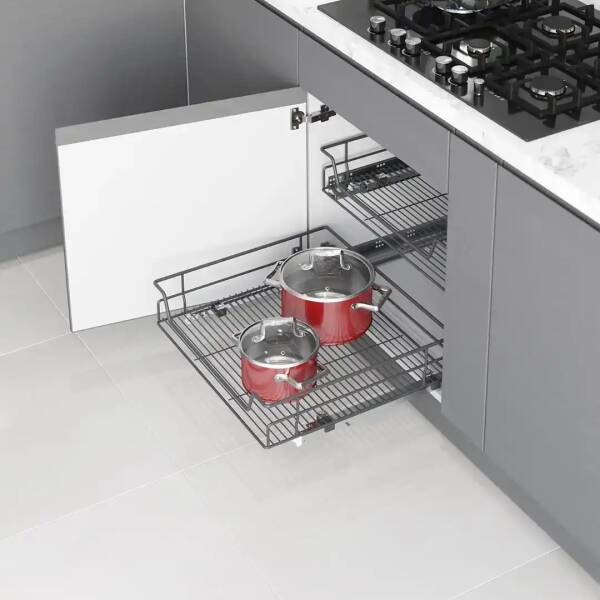 Starax Bağımsız Çift Açılım Gizli Raylı Çekmece Frenli Antrasit 55cm (S-2335-A) - 1