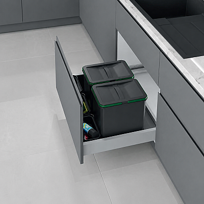 Starax Çekmece İçi Manuel 2Lİ Çöp Kovası 24+2 Litre Antrasit 70cm (S-2541-A) - Starax