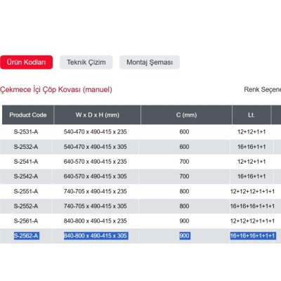 Starax Çekmece İçi Manuel Çöp Kovası 48+3 Litre Antrasit 90cm (S-2562-A) - 3