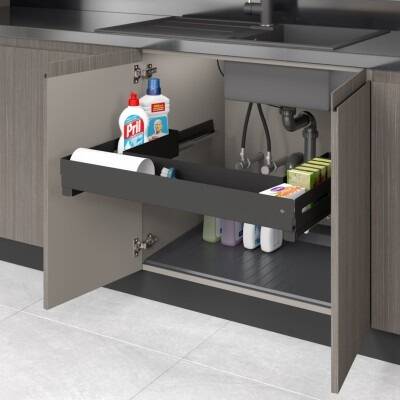 Starax Eviye Altı Çift Açılım Gizli Raylı Çekmece 80 cm Unique Box-Antrasit(S-2351-UB-A) - 1