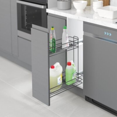 Starax Gizli Raylı Çift Aç Frenli Sağ Deterjanlık & Şişelik Antrasit Modül 20cm (S-2442-A) - 1