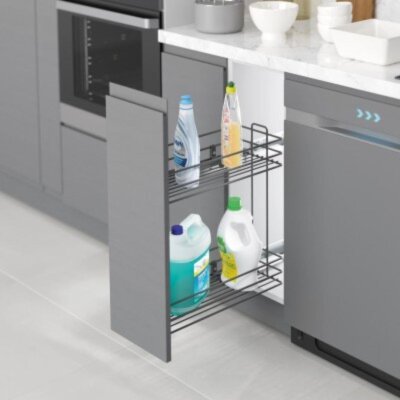 Starax Gizli Raylı Deterjanlık (Çift Açılım) Tel Sepetli - Sol 25cm - Antrasit Renk (S-2445-A) - 1