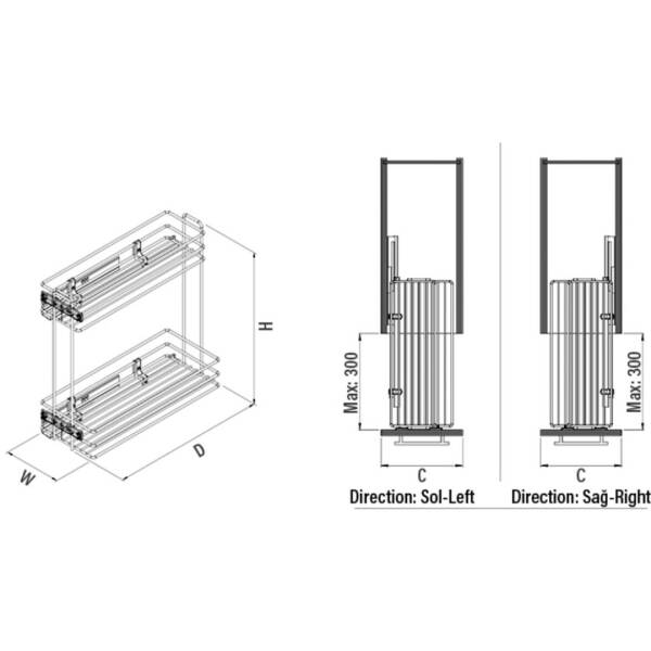 Starax 25cm Gizli Raylı Tek Açılım Frenli Sol Deterjanlık Antrasit Renk (S-2427-A) - 3