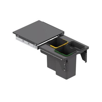 Starax 50cm 12+12+1Lt Kapağa Monte Çöp Kovası Frenli Antrasit Renk 2 Kovalı (S-2383-A) - 2