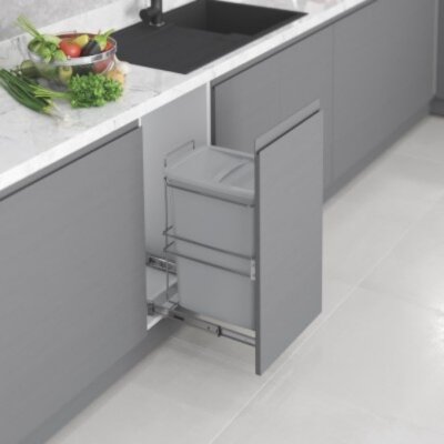 Starax Kapağa Monte Teleskopik Raylı Zemin Bağlantılı Çöp Kovası 35 Lt Frenli Gri 30cm (S-2591-G) - Starax