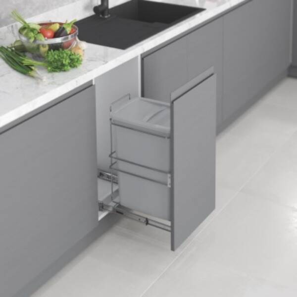 Starax Kapağa Monte Teleskopik Raylı Zemin Bağlantılı Çöp Kovası 35 Lt Frenli Gri 30cm (S-2591-G) - 1