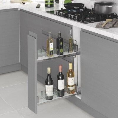 Starax 15cm Premium Kaymaz Yüzeyli Ahşap Tablalı Şişelik - Çift Açılım Krom Renk Sağ Yön (S-2661-P-A) - Starax