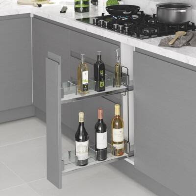 Starax 15cm Premium Kaymaz Yüzeyli Ahşap Tablalı Şişelik - Çift Açılım Krom Renk Sağ Yön (S-2661-P-A) - 1