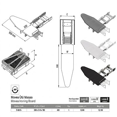 Starax Movea Ütü Masası Beyaz 40Cm (S-6615-W) - 3
