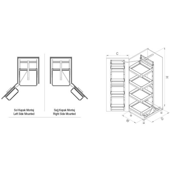Starax Premium 60cm İkiz Kiler 5 Sepetli Krom Renk (S-1226-P-C) - 3