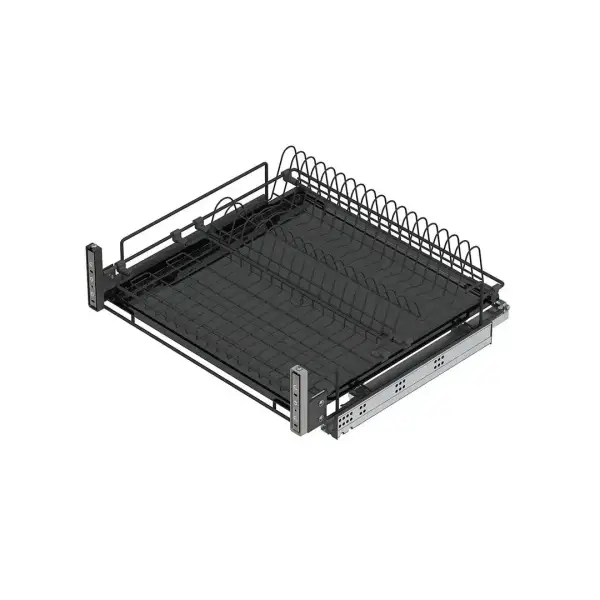 Starax 90cm Kapağa Monte Çift Açılım Gizli Raylı Tepsili Tabaklık - Bardaklık Antrasit Renk (S-2034-A) - 2