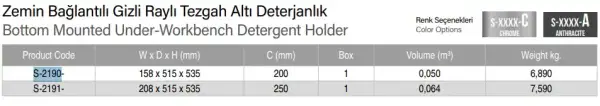 Starax 20cm Zemin Bağlantılı Tezgah Altı Deterjanlık Antrasit Renk Şişelik (S-2190-A) - 3