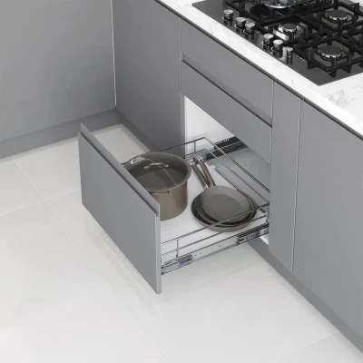 Starax 55cm Ahşap Tablalı Kapağa Monte Teleskopik Raylı Çekmece Krom Renk (S-2361-C) - 1