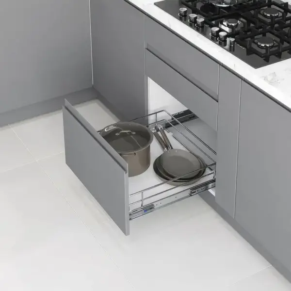 Starax 55cm Ahşap Tablalı Kapağa Monte Teleskopik Raylı Çekmece Krom Renk (S-2361-C) - 1