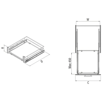 Starax 55cm Ahşap Tablalı Kapağa Monte Teleskopik Raylı Çekmece Krom Renk (S-2361-C) - 3