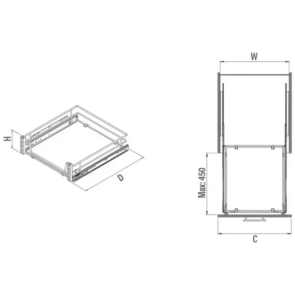 Starax 55cm Ahşap Tablalı Kapağa Monte Teleskopik Raylı Çekmece Krom Renk (S-2361-C) - 3