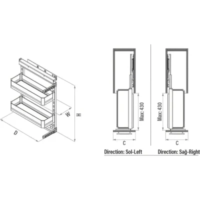 Starax 40cm Premium Yandan Gizli Raylı Sağ Ünite 90 Derece Frenli Antrasit Renk (S-2794-P-A) - 3