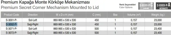 Starax 45cm Premium Kapağa Monte Kör Köşe Mekanizması Sağ Frenli Krom Renk (S-3002-P-C) - 3