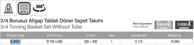 Starax 3/4 Borusuz Ahşap Tablalı Döner Sepet Takımı Krom Renk (S-3051-C) - 3