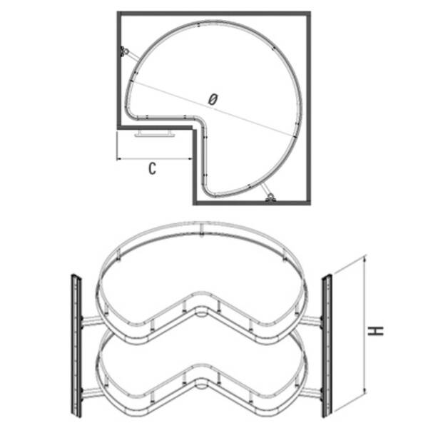 Starax 3/4 Borusuz Ahşap Tablalı Döner Sepet Takımı Krom Renk (S-3051-C) - 3