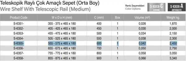 Starax 60cm Teleskopik Raylı Çok Amaçlı Sepet (Orta Boy) Antrasit Renk (S-6355-A) - 3