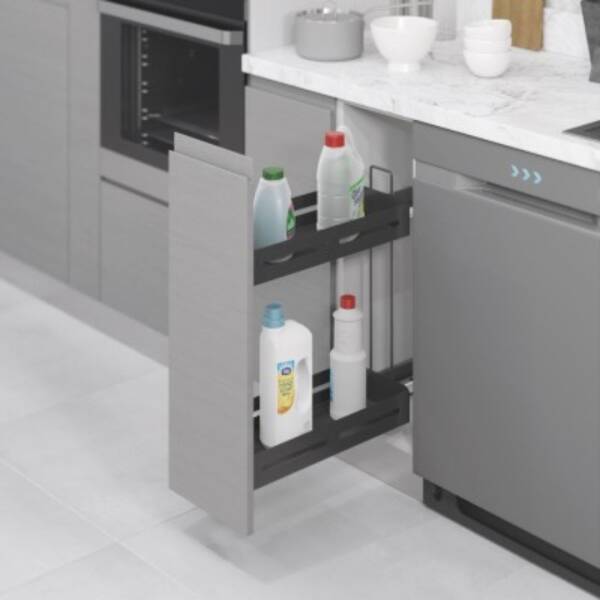 Starax Unique Box Gizli Raylı Frenli Sağ Deterjanlık & Şişelik (Çift Açılım) Modül 20cm Antrasit (S-2442-UB-A) - 1
