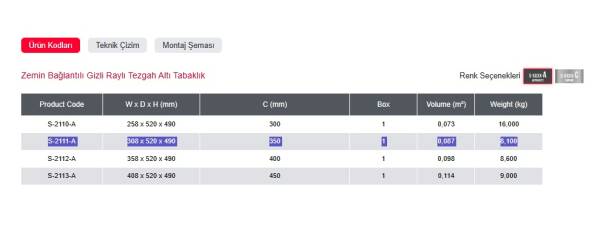 Starax 35cm Zemin Bağlantılı Tezgah Altı Tabaklık Antrasit Renk (S-2111-A) - 3